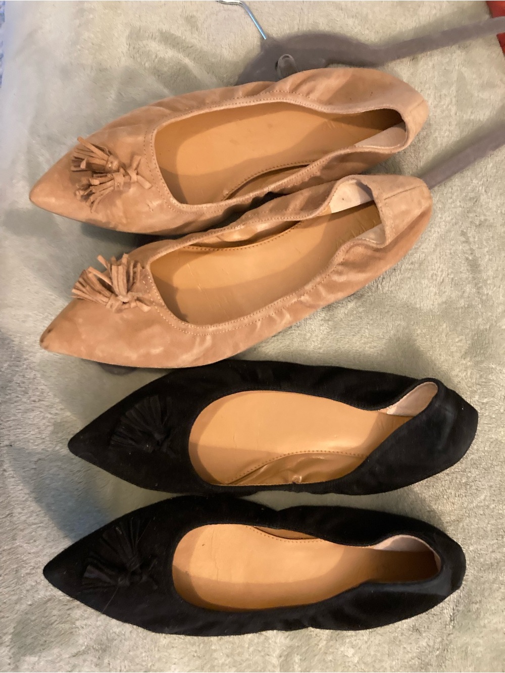 J. Crew Pointed Tassel Flats in Beige and Black